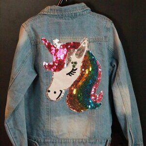 Lola + the Boys Rainbow Unicorn Denim Jacket